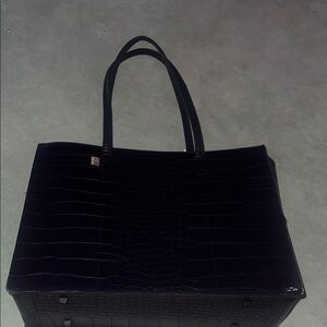BEIS Black Crocodile-Embossed Tote work Bag